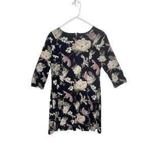 Cato women's dress large black floral print zipper in back detail flared skirt